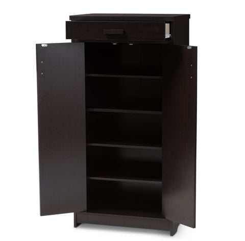 Bienna Modern and Contemporary Finished Shoe Cabinet Dark Brown - Baxton Studio