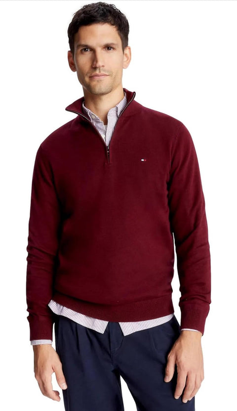 Tommy Hilfiger Men's Signature Fleece Quarter Zip Pullover Large