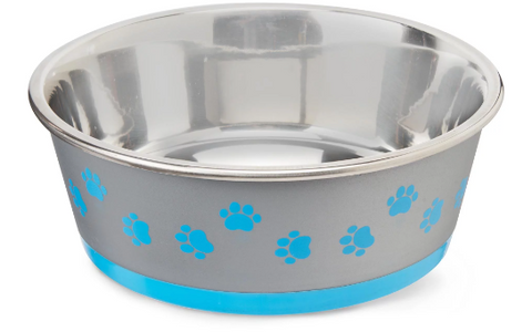 Vibrant Life Paw Print Stainless Steel Pet Bowl - Perfect for Dogs and Cats Varied Colors and Sizes