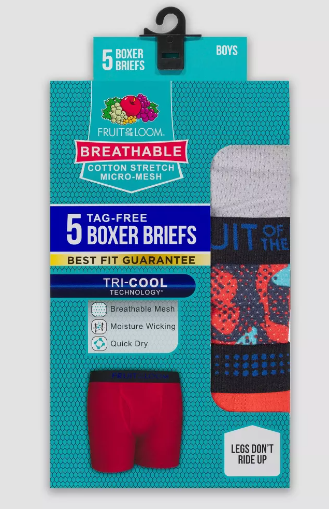 Fruit of the Loom Boys' 5pk 'Breathable' Boxer Briefs Colors will vary Size Small 6-8