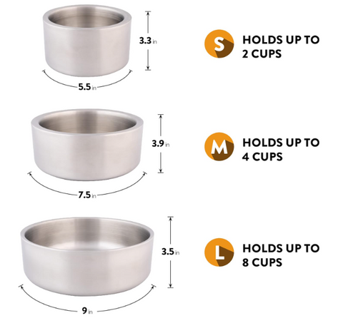 Our Pets Stainless Steel Doubled Wall Pet Water Bowl and Food Bowl Varies Sizes