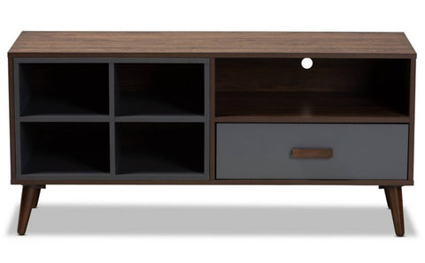 Garrick Two-Toned Wood 1 Drawer TV Stand for TVs up to 50" Gray/Walnut Brown - Baxton
Studio