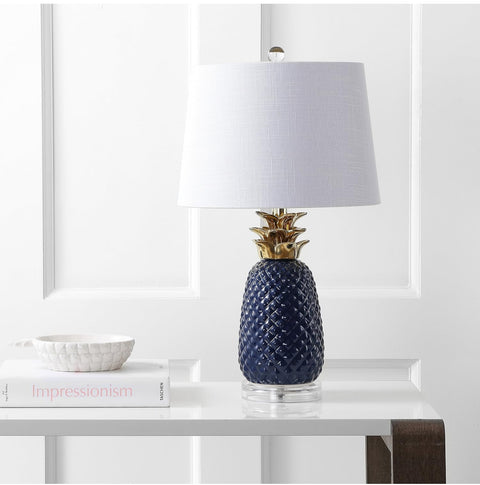 JONATHAN Y JYL4019A Pineapple 23" Ceramic LED Table Lamp Contemporary Transitional Bedside Desk Nightstand Lamp for Bedroom Living Room Office College Bookcase LED Bulb Included, Navy/Gold