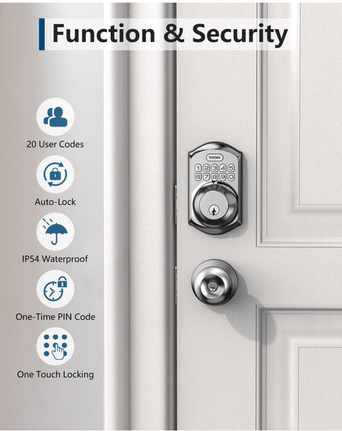 TEEHO TE001 Keyless Entry Door Lock with Keypad - Smart Deadbolt Lock for Front Door with 2 Keys - Auto Lock - Easy Installation - Satin Nickel