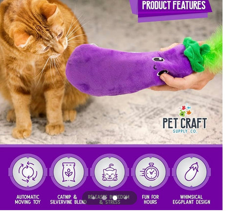 Pet Craft Supply Flipper Flopper Interactive Electric Realistic Flopping Wiggling Moving Fish Potent Catnip and Silvervine Cat
Toy Poppin' Eggplant, All Breed Sizes