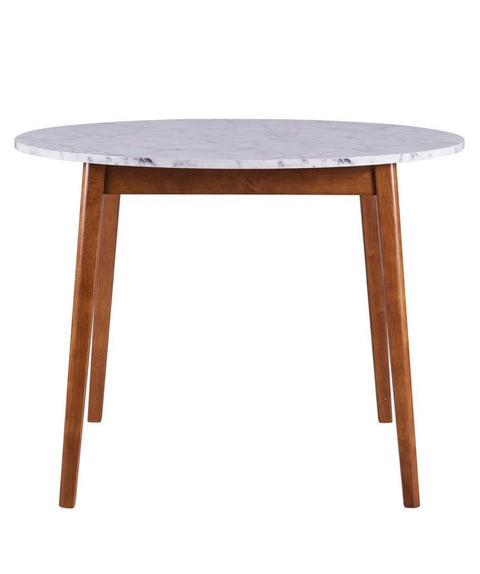 Ashton Round Dining Table with Faux Marble Top Solid Wood Leg Walnut - Teamson Home