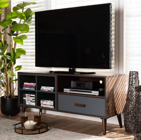 Garrick Two-Toned Wood 1 Drawer TV Stand for TVs up to 50" Gray/Walnut Brown - Baxton
Studio