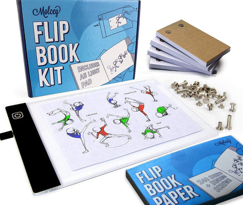 Flip Book Kit With LED Light Pad. Includes 240 Sheets Flip Book Paper with Screws for Drawing and Tracing. Animation Paper / Blank Flip Books For A5 Flipbook Kit for Kids 9-12 6-8. LED Light Box