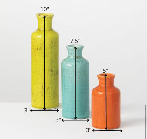 Sullivans Decor  Decorative Jars MULTI - Green & Orange Bright Bottles - Set of 3