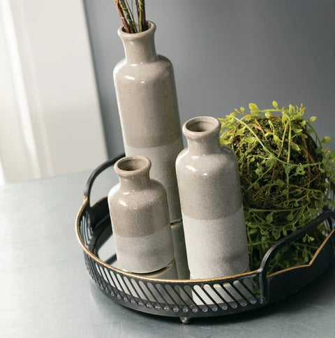 Sullivans Set of 3 Small Ceramic Bottle Vases 5"H, 7.5"H & 10"H Gray