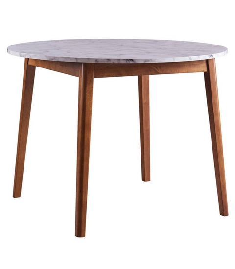 Ashton Round Dining Table with Faux Marble Top Solid Wood Leg Walnut - Teamson Home