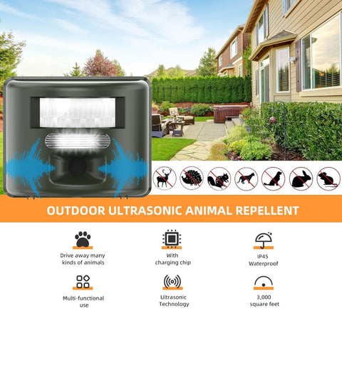 Ultrasonic Animal Repeller,Adjustable Silent Bird Repellent with Motion Sensor,Flashing Light,and Safety Alarm,Repels Bird Pigeons,woodpeckers and Other Large Animals,Suitable for Birds and Animals.