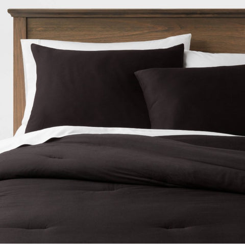 Full/Queen Washed Cotton Sateen Comforter and Sham Set Black - Threshold™