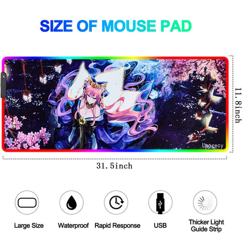 Anime LED Mouse Pad Extended Large RGB Gaming Mousepad Desk Mat for PC Laptop 31.5×11.8 inches