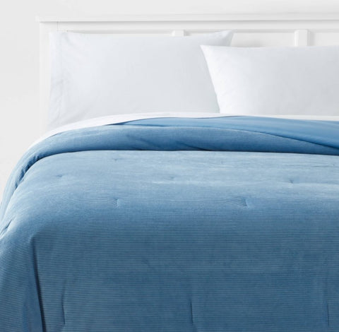 Full/Queen Corduroy Plush Comforter Blue - Room Essentials™