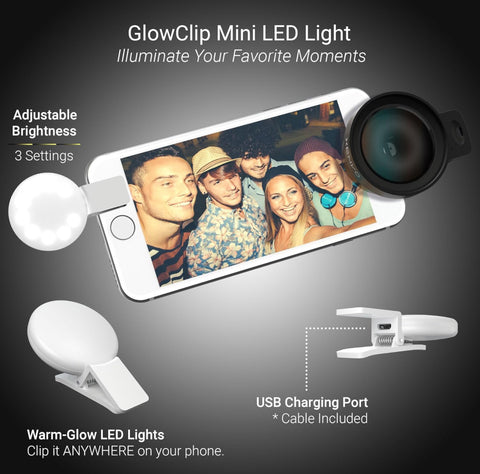 Pro Lens Kit for iPhone and Android, Macro and Wide Angle Lens with LED Light and Travel Case Black