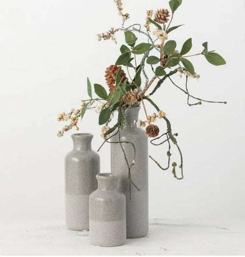 Sullivans Set of 3 Small Ceramic Bottle Vases 5"H, 7.5"H & 10"H Gray