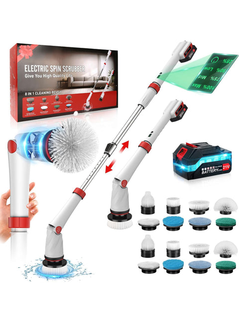 1200 RPM Electric Spin Scrubber 2000mAh with 2 Set Brush Heads