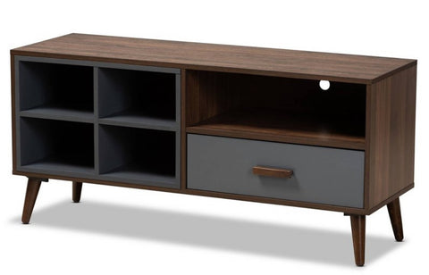 Garrick Two-Toned Wood 1 Drawer TV Stand for TVs up to 50" Gray/Walnut Brown - Baxton
Studio