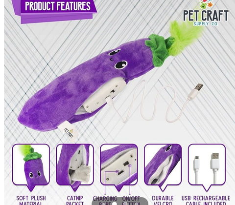 Pet Craft Supply Flipper Flopper Interactive Electric Realistic Flopping Wiggling Moving Fish Potent Catnip and Silvervine Cat
Toy Poppin' Eggplant, All Breed Sizes