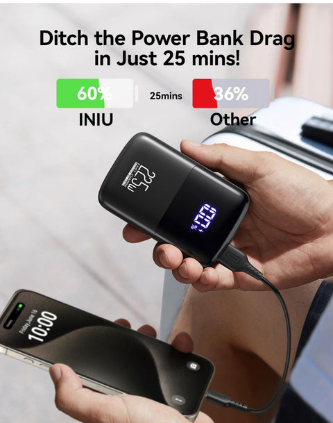 INIU Portable Charger, Smallest 22.5W 10000mAh Power Bank, USB C in/Output Fast Charging 3-Output Mini Battery Pack Charger with Phone Holder for iPhone 15 14 13 12 11 Samsung S23 Google iPad Tablet