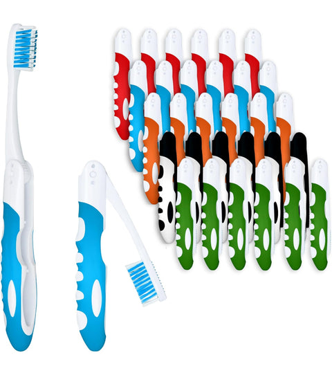 Urban Essentials Bulk Foldable Travel Toothbrush Fold to Cover Individually Wrapped Medium Soft Bristle Toothbrush Case Travel Size Compact On-The-go Toothbrush for Adults and Kids Travel Camping