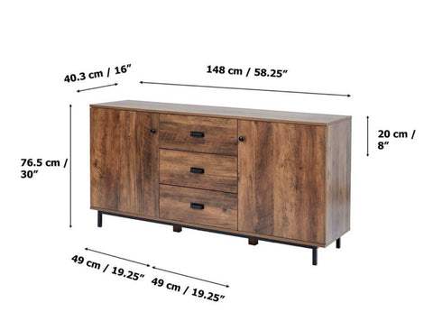 Brooklyn Sideboard with Metal Legs and Handles Brown - Teamson Home