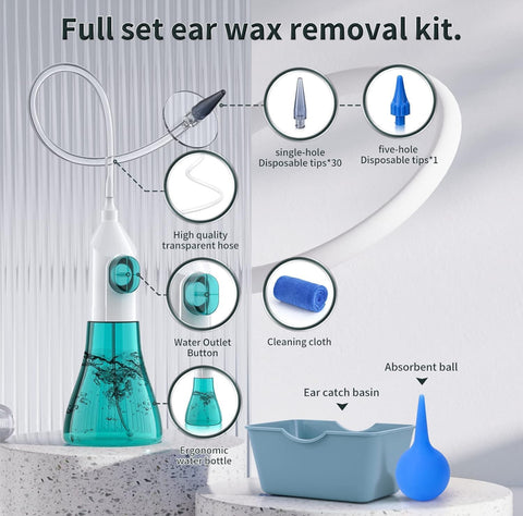 Ear Wax Removal, Ear Cleaner, Earwax Removal Kit, Manual Ear Irrigation Flushing System, Ear Cleaning Kit, Safe and Effective to Clean Ear Built Up Wax
