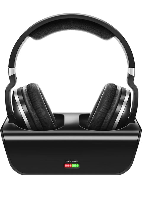 Wireless TV Headphones, 2.4GHz Digital Over-Ear Stereo Wireless Headphones for TV Watching 100ft Distance Charging Dock Rechargeable Black