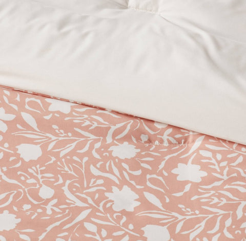12 pc king floral boho comforter- pink