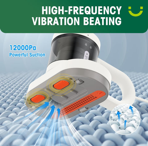 Bed Vacuum Cleaner UV Mattress Vacuum Cleaner with 12Kpa Powerful Suction and Light Weight,Deep Mattress Vacuum High Frequency Double Beat for Bed,Sheets,Sofa