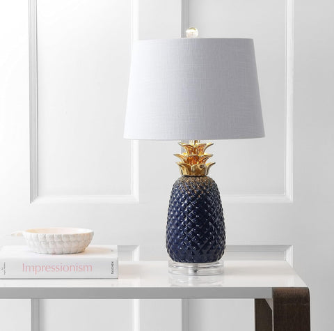 JONATHAN Y JYL4019A Pineapple 23" Ceramic LED Table Lamp Contemporary Transitional Bedside Desk Nightstand Lamp for Bedroom Living Room Office College Bookcase LED Bulb Included, Navy/Gold