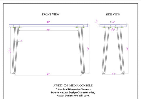 Alaterre Furniture Hairpin Natural Brown Live Edge Media Console Table Metal And Wood