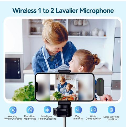 2 Pack Wireless Clip Microphone for iPhone iPad Type-C Phone, Mini Lavalier Mic with 600mAh Charging Case for Video Recording, Interview, Tiktok, YouTube