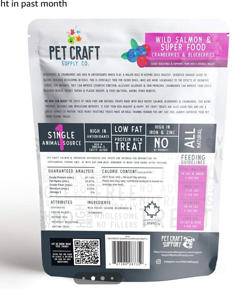 Pet Craft Supply Wild Caught Pure Dehydrated Pacific Salmon Blueberry Cranberry Superfood Healthy High in Antioxidants Vitamins Fish Oil for Small Medium Large Dog Puppy Training
Treats