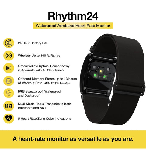 Scosche Rhythm 24 Heart Rate Monitor Armband - Fitness Armband with Dual Band ANT+ & BLE Bluetooth - Waterproof & Dustproof Accurate Heart Rate Monitors with Built-in Memory for Storing Workout Data