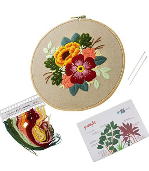 SoonCat Beginner Embroidery Kit Flower Full Range Cross Stitch with Pattern Stamped DIY Embroidery Kits Set for Starter Needlepoint Kits for Adults/Students -Bloom