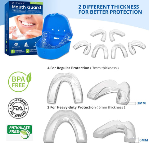 Mouth Guard for Clenching Teeth at Night, Sport Athletic, Whitening Tray, Including 4 Regular and 2 Heavy Duty Guard