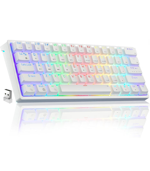 SOLAKAKA SK961 Wireless 60 Percent Keyboard with Tri-Mode Bluetooth/Wired/2.4GHz Wireless Gaming Keyboard,RGB Hot-Swappable Wireless Mechanical Keyboard,White Red Switch