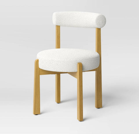 Sculptural Upholstered and Wood Dining Chair Cream Boucle (FA) - Threshold™