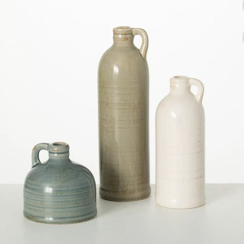 Sullivans Set of 3 Ceramic Jug Vases 10"H, 7.5"H & 4"H Off-White, Blue & Green
