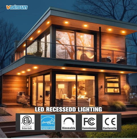 VOLISUN 12 Pack 6 inch Recessed Lighting, 5CCT LED Recessed Light with Junction Box, 2700K-5000K Selectable, 13W Eqv 120W, 1080LM Dimmable Canless Wafer Downlight, LED Ceiling Light ETL Certificated