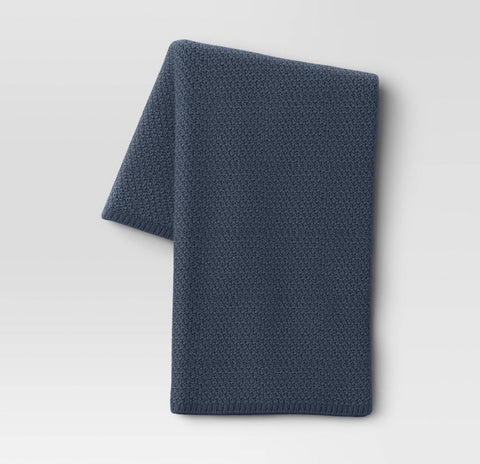 Oversized recycled knit throw blanket- blue
