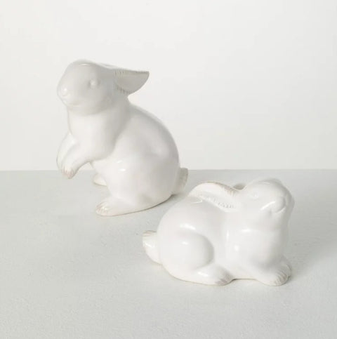 Sullivans Glazed White Decorative Bunny Sculpture Set of 2, 5.5"H White