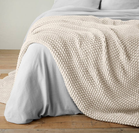 Full/Queen chunky knit blanket- natural