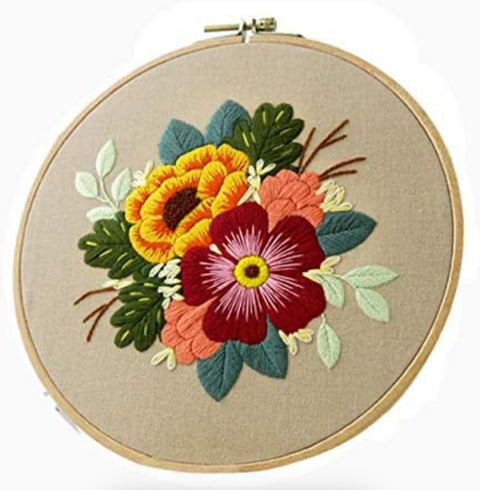 SoonCat Beginner Embroidery Kit Flower Full Range Cross Stitch with Pattern Stamped DIY Embroidery Kits Set for Starter Needlepoint Kits for Adults/Students -Bloom