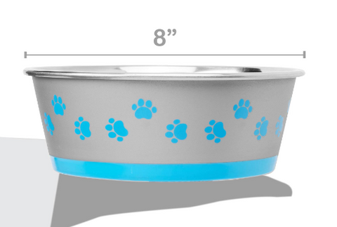 Vibrant Life Paw Print Stainless Steel Pet Bowl - Perfect for Dogs and Cats Varied Colors and Sizes