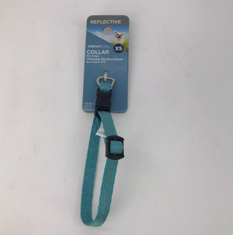 Vibrant Life Reflective Nylon Collar for Dogs Teal Blue X-Small Neck Size 6-9"