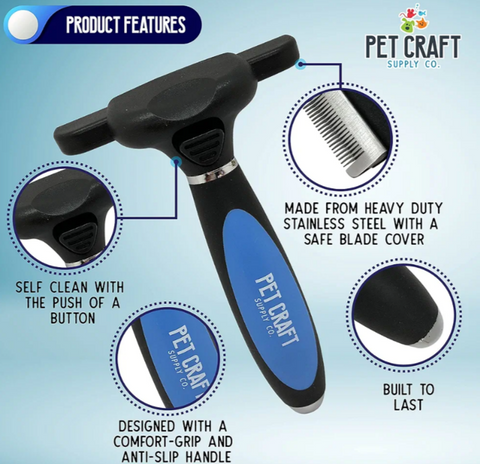 Pet Craft Supply Self-Cleaning Pet Grooming Hair Deshedding Brush Tool for Small Dogs and Cats with Short to Long Hair, Large