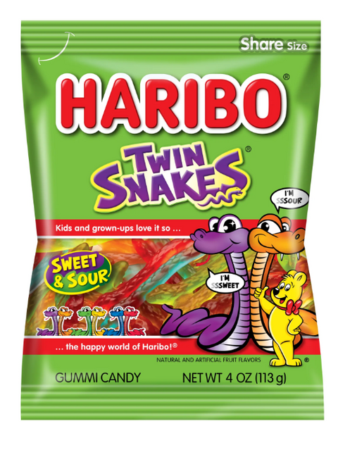 RCI Food - Haribo Twin Snakes Sweet and Sour Gummy Candy, 4oz